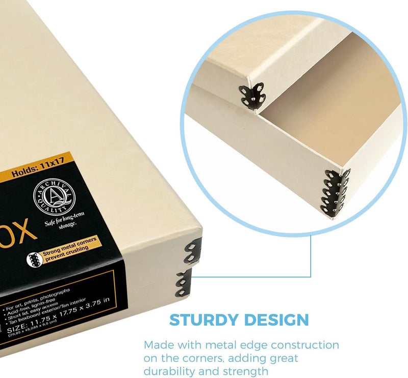 Lineco Museum Archival Storage Box, 11.75x17.75x3.75 in. Drop Front Design. Acid-Free with Metal Edge. Organize Photos, Pictures, Prints, Documents, Crafts, DIY. Tan, 1 Pack - Image 4